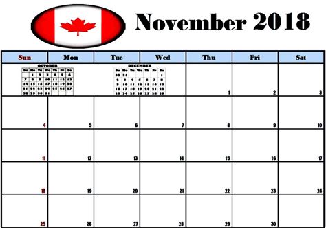 November 2018 Calendar With Holidays Canada November Calendar