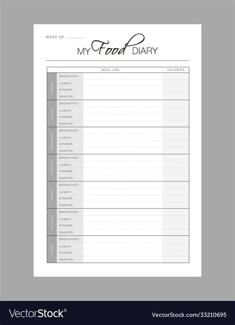 Food Diary Planner Printable Template Royalty Free Vector