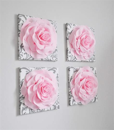 Light Pink Wall Decor Rose Wall Art Set Of Four Hanging Flower Wall