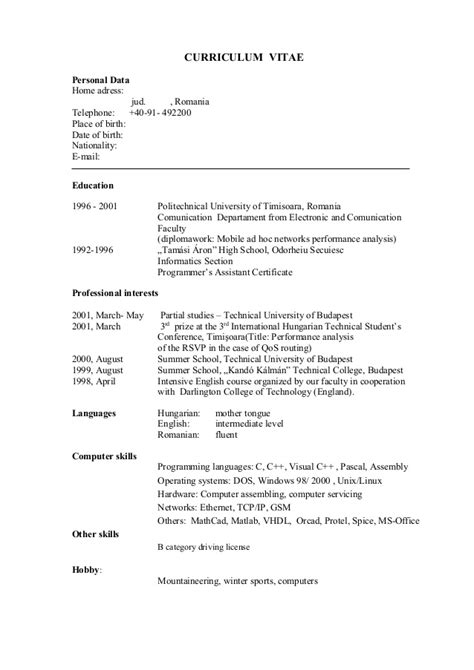 Curriculum vitae europass informatii personale nume / prenume simu (oltean) limba franceza b1 b1 b1 a2 b1 (*) nivelul cadrului european. CV-limba-engleza