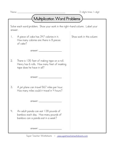 Multiplication Problems Printable 5th Grade Multiplication Word