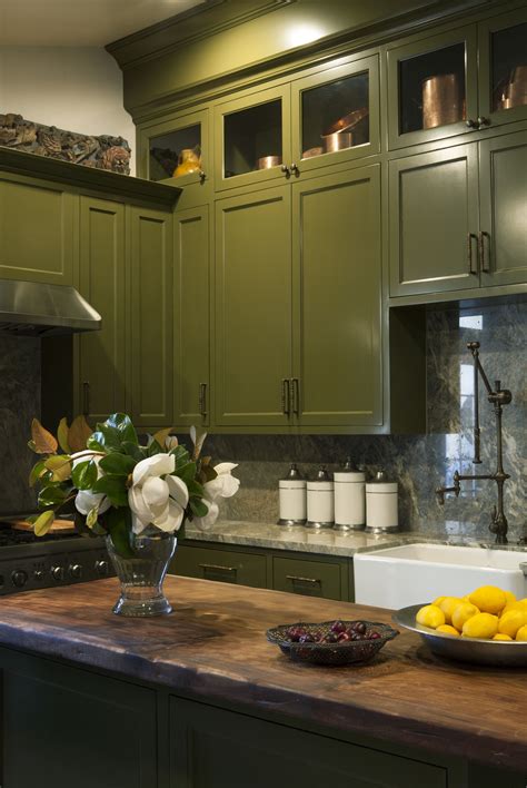 Windowless Kitchen With Olive Green Cabinetry Beautiful
