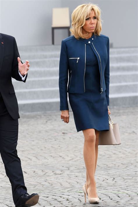 Brigitte Macrons Très Chic Style Fashion Navy Dress First Lady