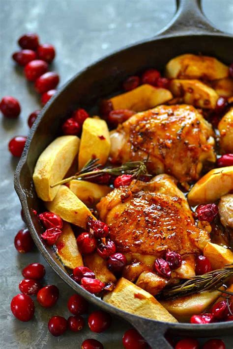 Maple Glazed Roast Chicken With Apples And Cranberries