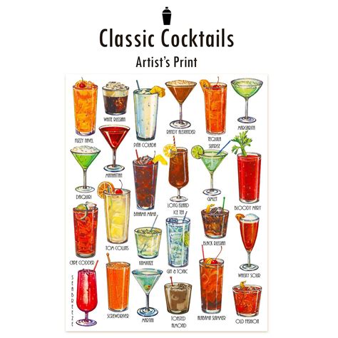 Printable Cocktails Poster Cocktail Print Classic Cocktail Etsy Uk