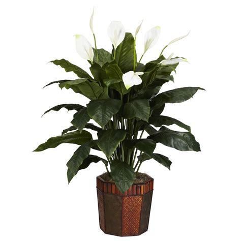 Nearly Natural 4 Ft Artificial Spathiphyllum Plant With Vase The