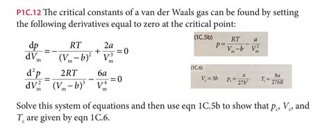 Solved P1c12 The Critical Constants Of A Van Der Waals Gas