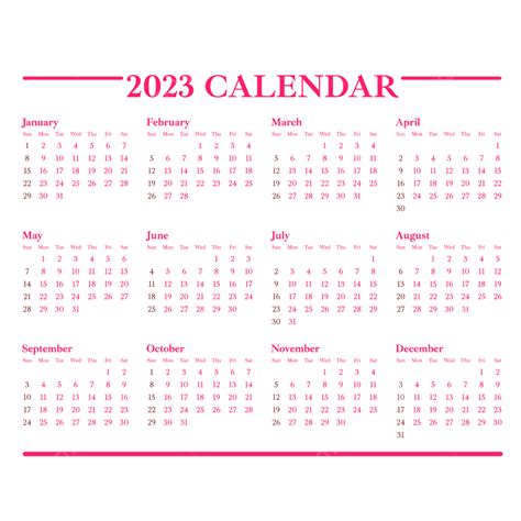 간단한 스타일 핑크 2023 달력 새해 2023년 달력 2023년 달력 새로운 달력 Png 일러스트 및 벡터 에 대한