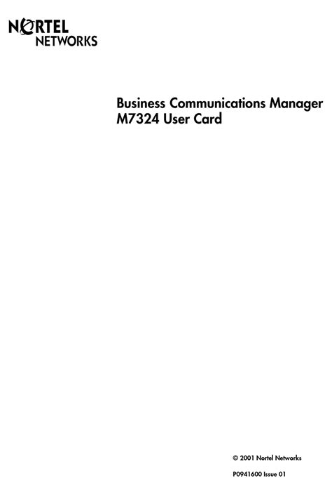 Nortel Business Communications Manager M7324 Users Card Manual Pdf