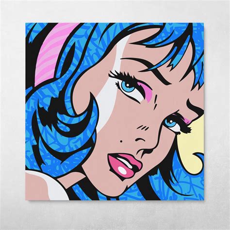 Pop Art Girl With Blue Hair Comic Style Wall Art