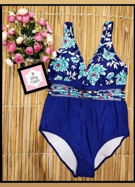 Maiô Plus Size R 8500 Cor Azul Estampado Decotado Floral