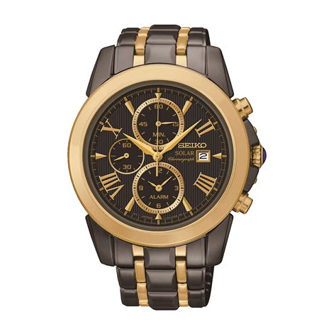 New Seiko Le Grand Sport Mens Solar Alarm Chronograph Black And Gold Watch