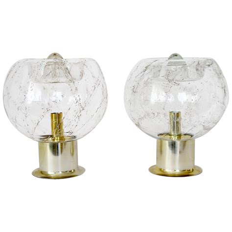 Pair Of Large Table Lamps By Doria Smoked Bubble Glass Brass Finish 1970s For Sale At 1stdibs