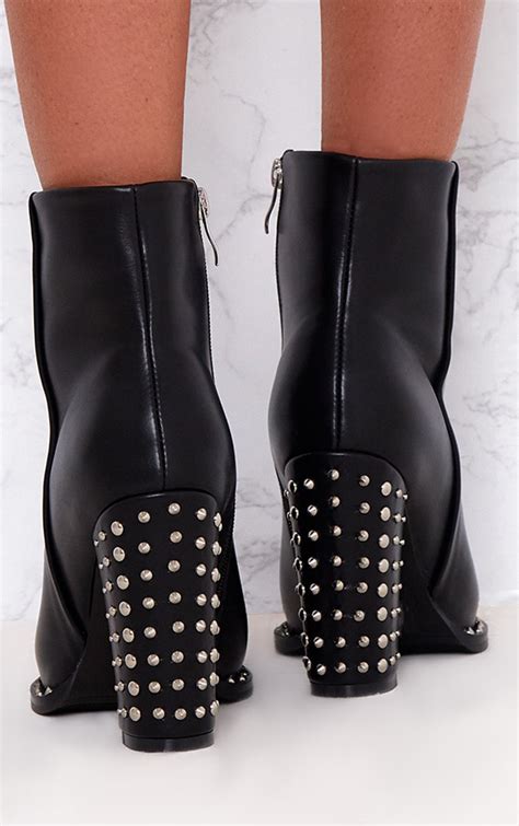 Black Studded Sole Heeled Ankle Boots Footwear Prettylittlething