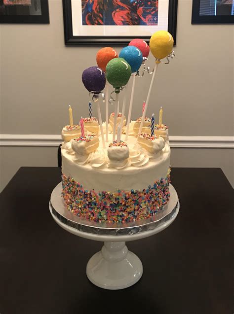 Cake Pop Balloons And Cake Pop Cake Slices On A Birthday Cake Made For