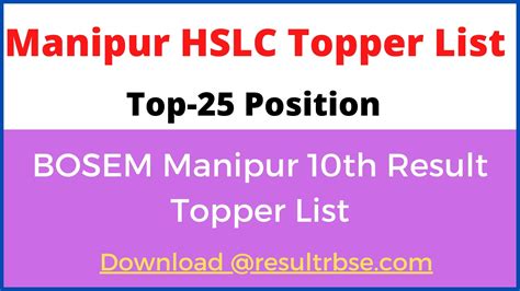 Manipur HSLC Topper List 2023 Top 25 Position Holder Marks