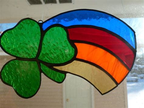 Stained Glass St Patricks Day Shamrock Rainbow Suncatcher Celtic