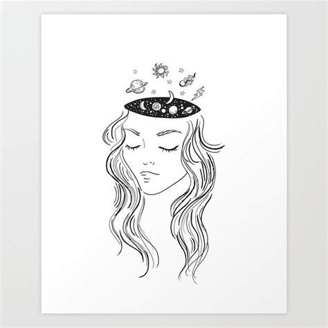 Space Head Art Print By Anneamanda Line Drawing Tattoos Canvas