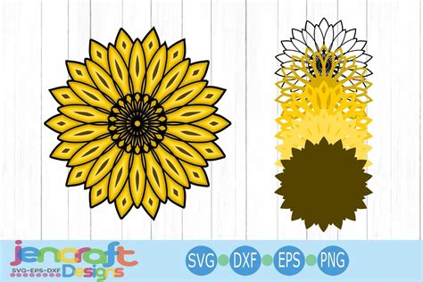Sunflower SVG, 3D Mandala Eps, Dxf Cut file Layered Design (555496
