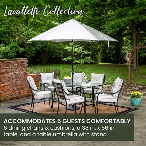 Hanover Lavallette with Umbrella 7-Piece Black Patio Dining Set with