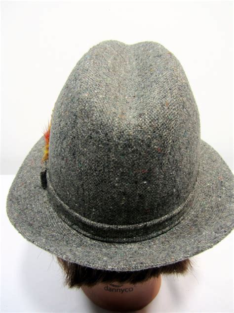 Mallory And Stetson Gray Tweed Fedora Hat Red Yellow Fe Gem