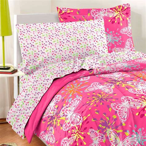 Hot Pink Butterfly Girls Bedding Twin Or Full Comforter Set Bed In A Bag Ensemble Comforter