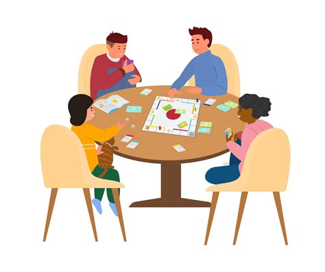 Kids Playing Board Game At Table Vector Illustration Isolated On White