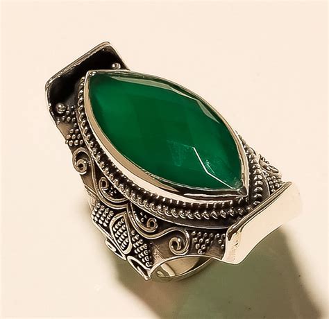 Zilveren Ring Gezet Met Marquise Groene Onyx Mm Zilveren Edelsteen