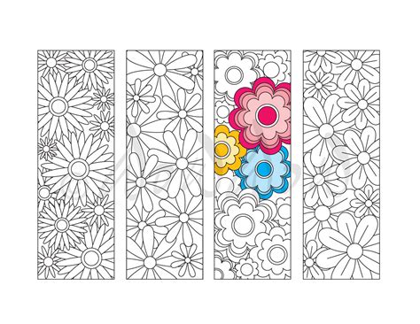 Flower Bookmark Coloring Bookmarks Adult Bookmark Spring Coloring
