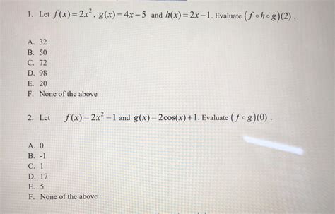 solved let f x 2x2 g x 4x 5 and h x 1 g 2 2x 1