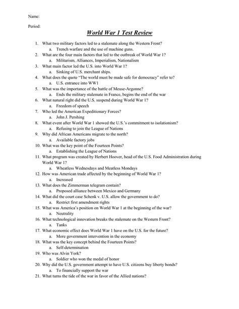 American Imperialism And World War 1 Study Guide Answers Study Poster
