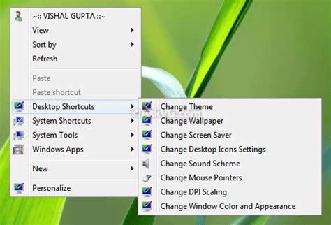 Add Desktop Shortcuts Cascading Menu In Windows 7 And Later Desktop