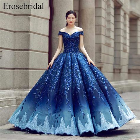 A wedding is a festive event. Royal Blue Evening Dress Off the shoulder Princess Party ...