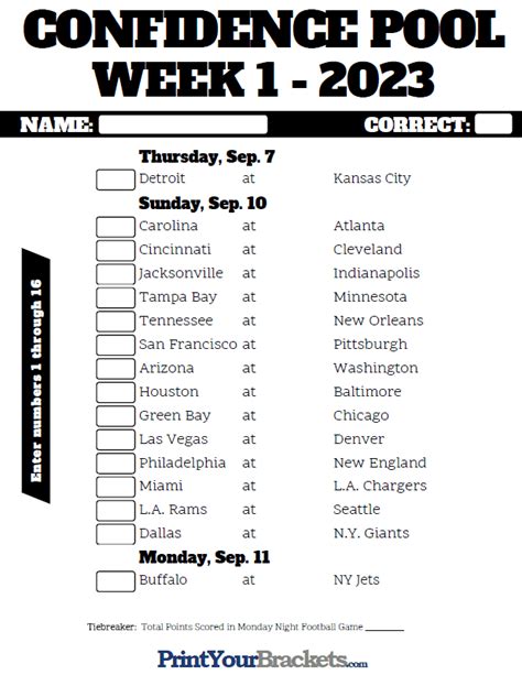 Printable Nfl Week Schedule Pick Em Pool Printable Nfl Weekly