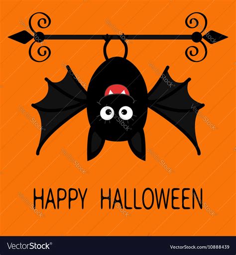 Happy Halloween Card Cute Cartoon Hanging Bat Vector Image