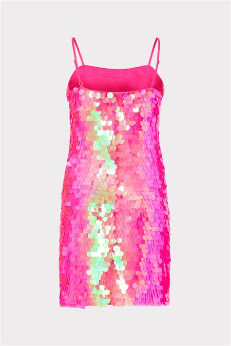 lucy sequins slip dress in neon pink milly in neon pink milly