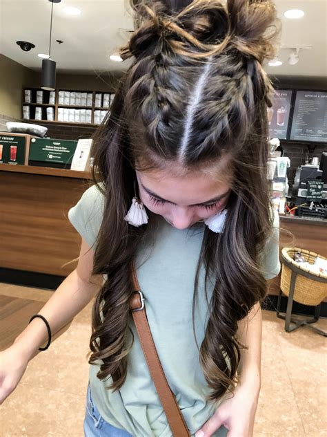 First Day Of School Hairstyle Split Braids With Curly Hair Long
