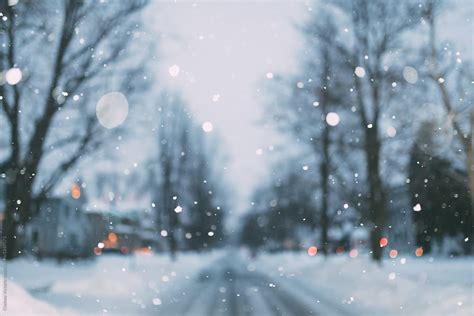 Snow Falling At Twilight By Stocksy Contributor Chelsea Victoria