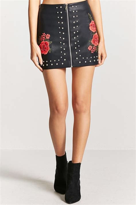 Product Name Faux Leather Floral Studded Mini Skirt Category Bottoms