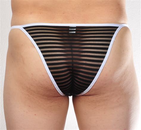 New Men S Border Mesh Striped Briefs Spun Yarn Bikini Brief Underwear