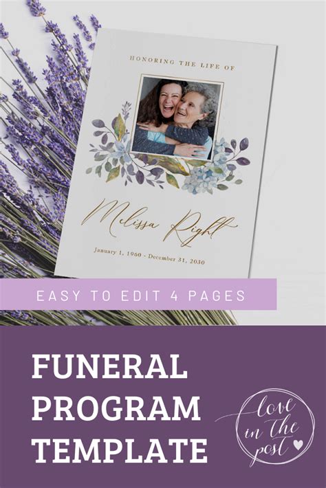 Lavender Funeral Program Template Memorial Program Template Etsy Images