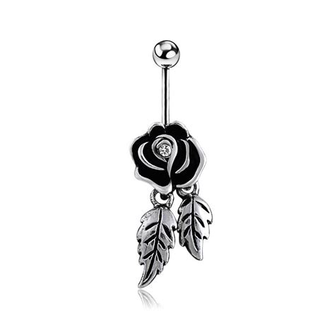 Feathers Wing Dangle Rose Flower Navel Belly Crystal Button Bar Barbell Ring Body Piercing For