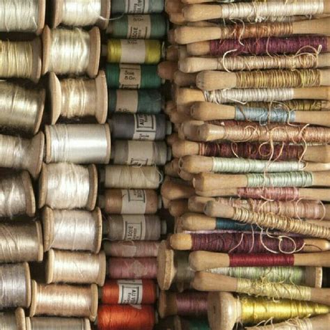Wooden Spools And Spindles Vintage Sewing Machines Yarn Ribbon And