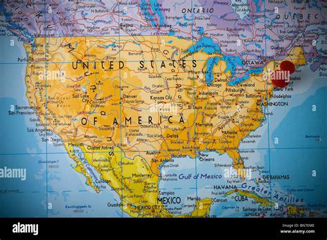 Kleinen Pin Zeigt Auf New York Karte Der Vereinigten Staaten Von