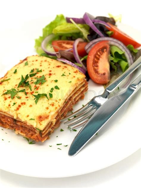 Lasagne Plated Up With A Salad And Stock Image Colourbox
