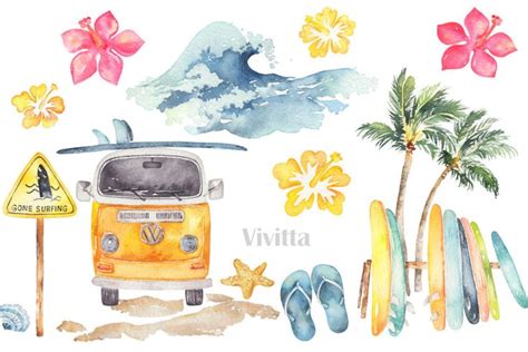 surfing watercolor clipart set by vivitta thehungryjpeg watercolor clipart surfing watercolor