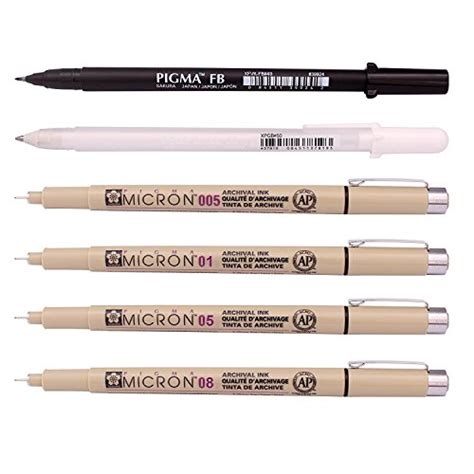 Sakura Pigma Micron Pen Archival Pigment Ink Drawing Pens 6 Pieces