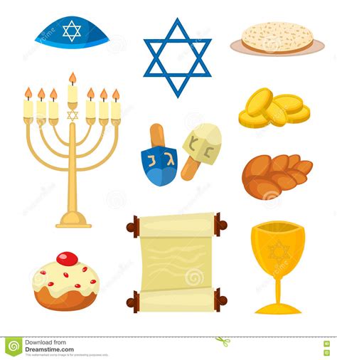 Judaism Church Traditional Symbols Icons Set Vector Illustration Stock
