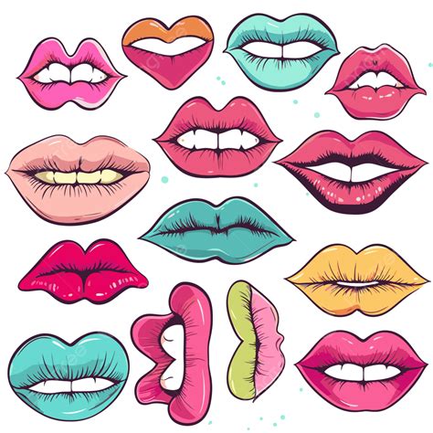 Kisses Clipart Colorful Lips Set With Lips Cartoon Vector Kisses