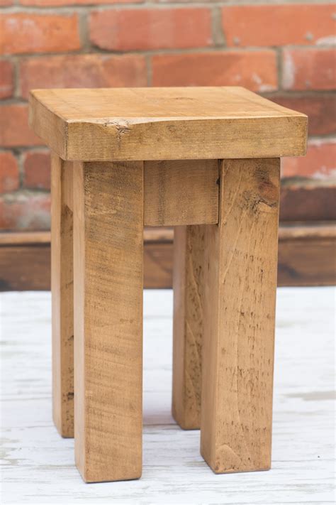 Rustic Chunky Small Stool Solid Wood Raw Furniture Uk Raw